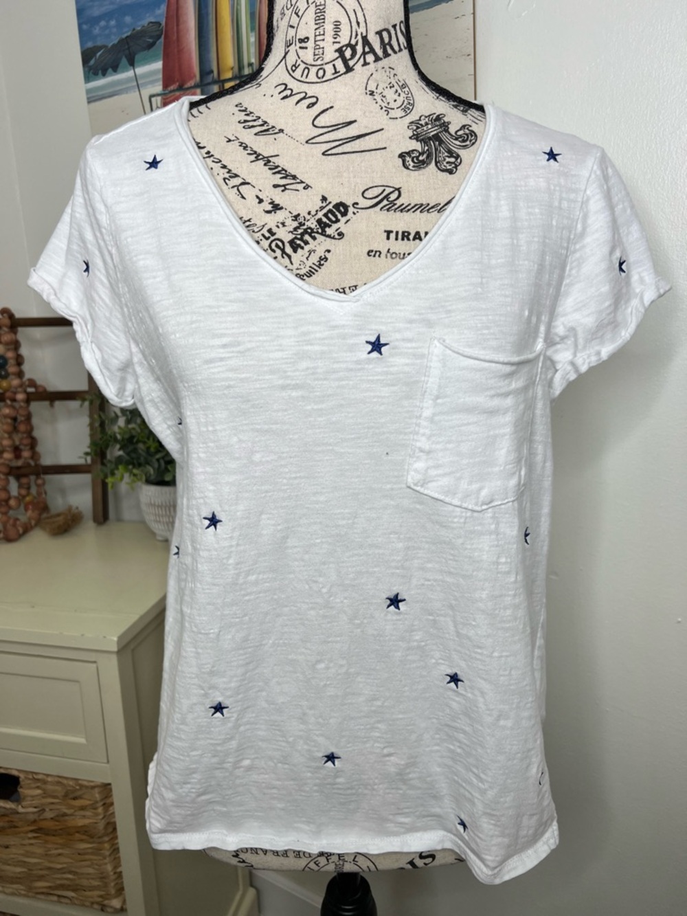 Cynthia Rowley Embroidered Stars V-Neck Top